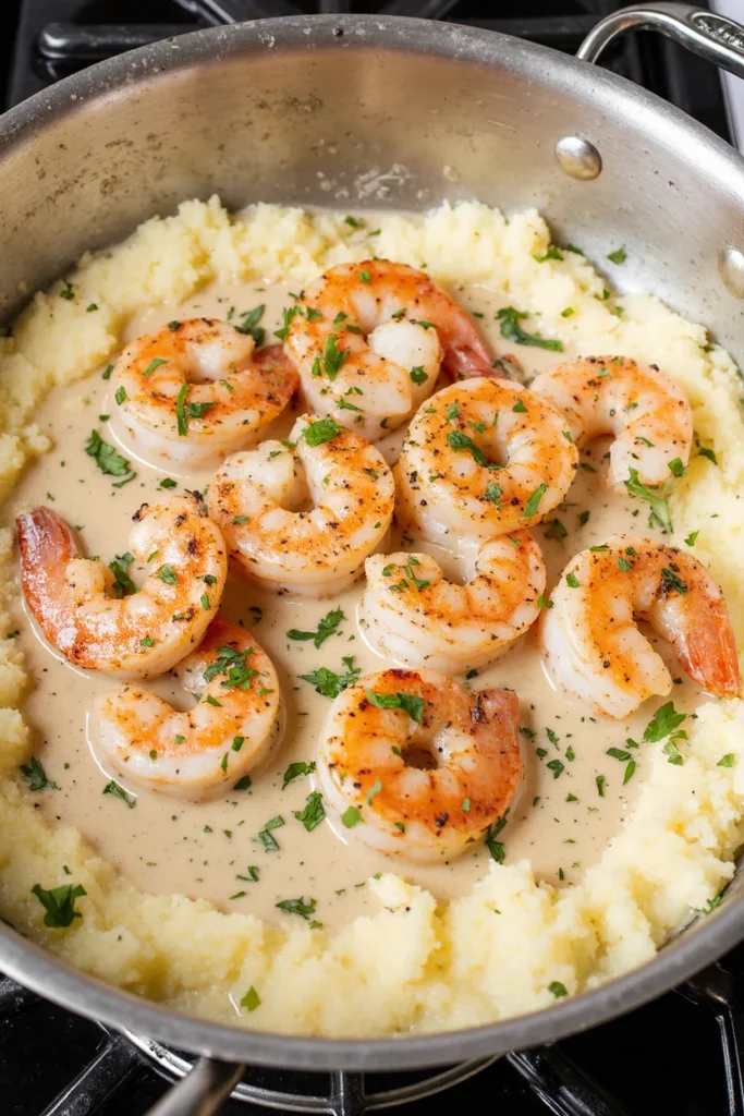 Creamy Garlic Shrimp Over Mashed Potatoes