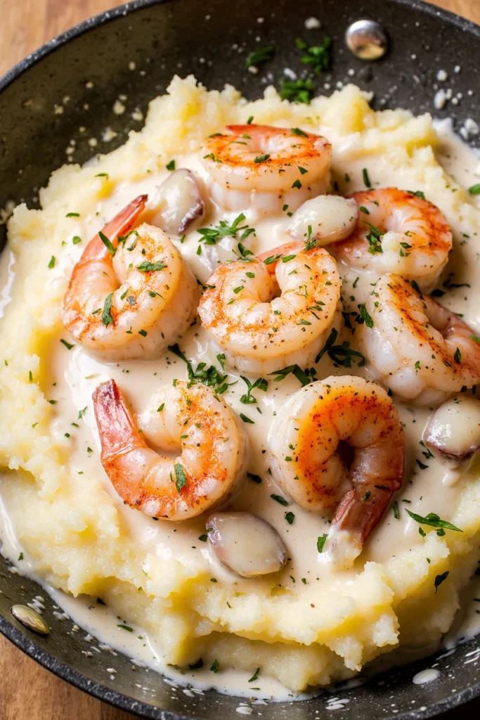 Creamy Garlic Shrimp Over Mashed Potatoes Easy Recipe